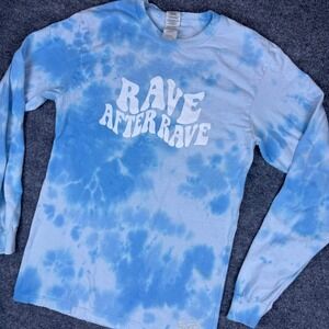 Rave After Rave‎ Tie Dye Long Sleeve Shirt Blue White Festival List Back Size Sm